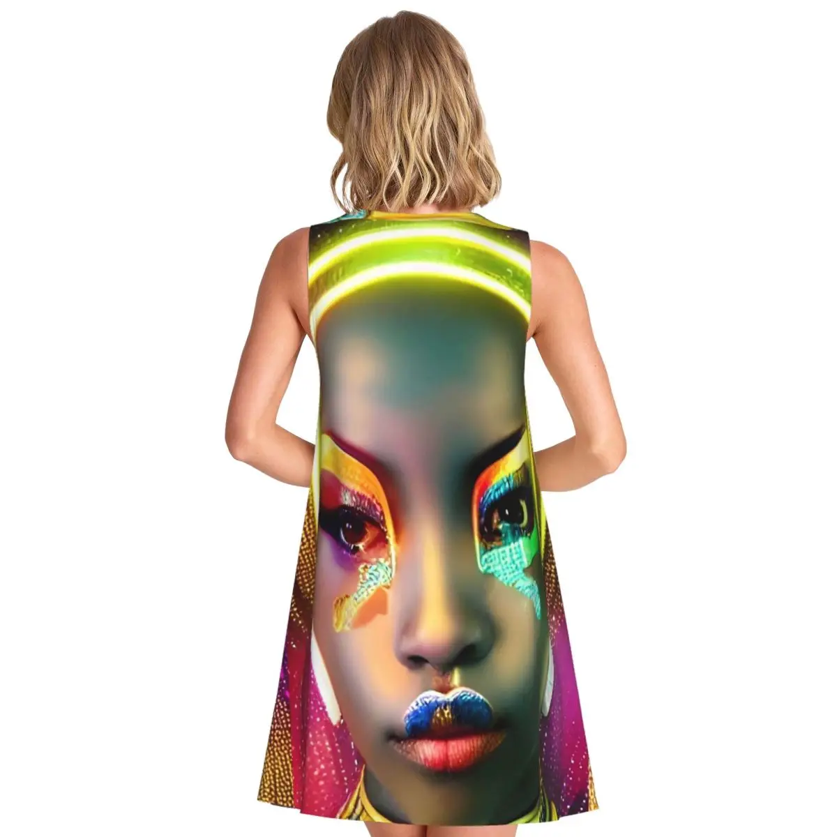 Фото Платье Jibaro AI Art Design Dress Robots Kawaii для женщин, без рукавов, в корейском стиле, повседневное, с графическим принтом, свободного кроя, платье-жилет. №2