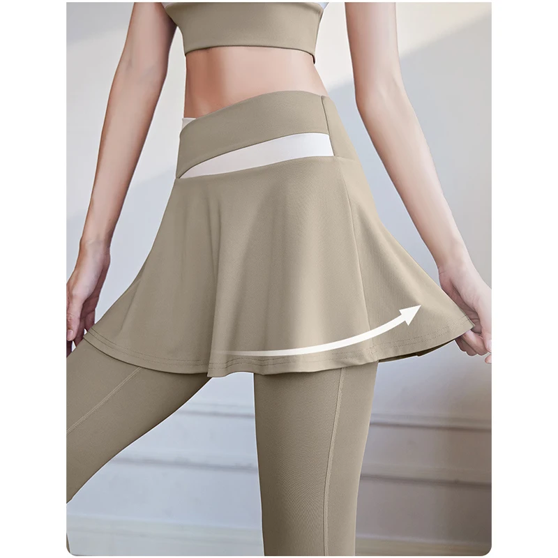 

Брюки с юбкой для фитнеса и йоги, женские спортивные Леггинсы с имитацией двух частей, лоскутные облегающие брюки с эффектом пуш-ап и высокой талией