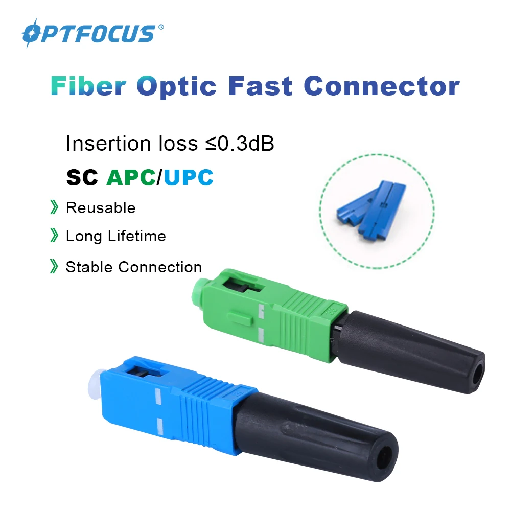 OPTFOCUS 50 PCS Kits Single Mode Optical Fibra Connecter For Fiber Optic Cable SC APC UPC Fiber Fast Connector Rapid Connectors