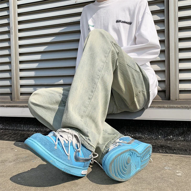 Retro Baggy Jeans Men Fashion Casual Straight Jeans Men Streetwear Loose Hip Hop Wide Legs Denim Pants Mens Trousers M-3XL