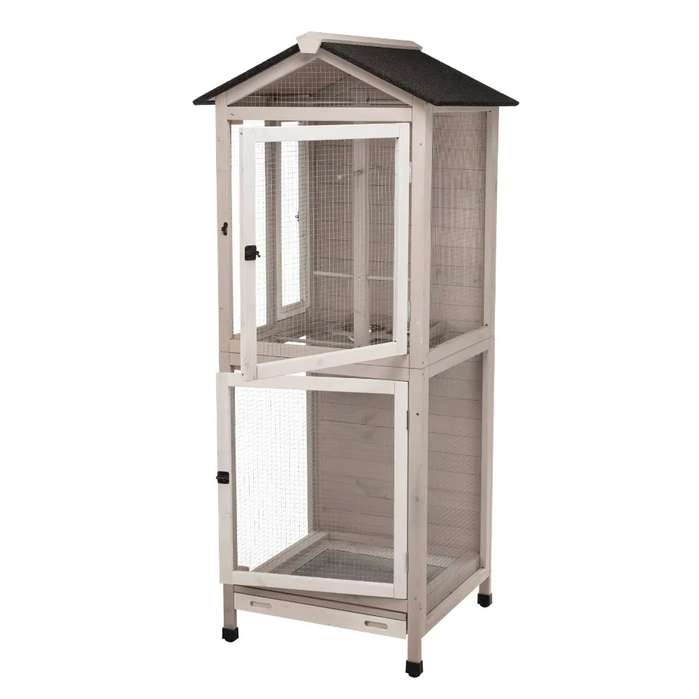 

TRIXIE Large 66.5" Indoor-Outdoor Wooden Aviary with 3 Front Doors & 2 Perches, Gray