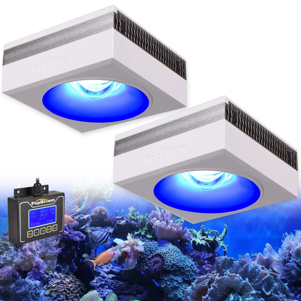 

PopBloom 2x RS90 морские светодиодные лампы для аквариума, умная программа для соленой воды, освещение для аквариума 80-120 см, коралловый риф, аквариумная морская лампа