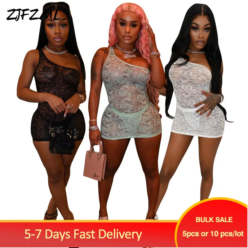 

Bulk Items Wholesale Lots Vintage Solid Fitness One Piece Lace Dresses Classic Backless Inclined Shoulder Wrap Vestido Feminino
