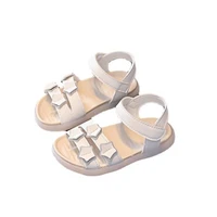 2022 summer new girls sandals for beach korean style soft bottom baby princess hook loop open toe solid beige dress shoes flat