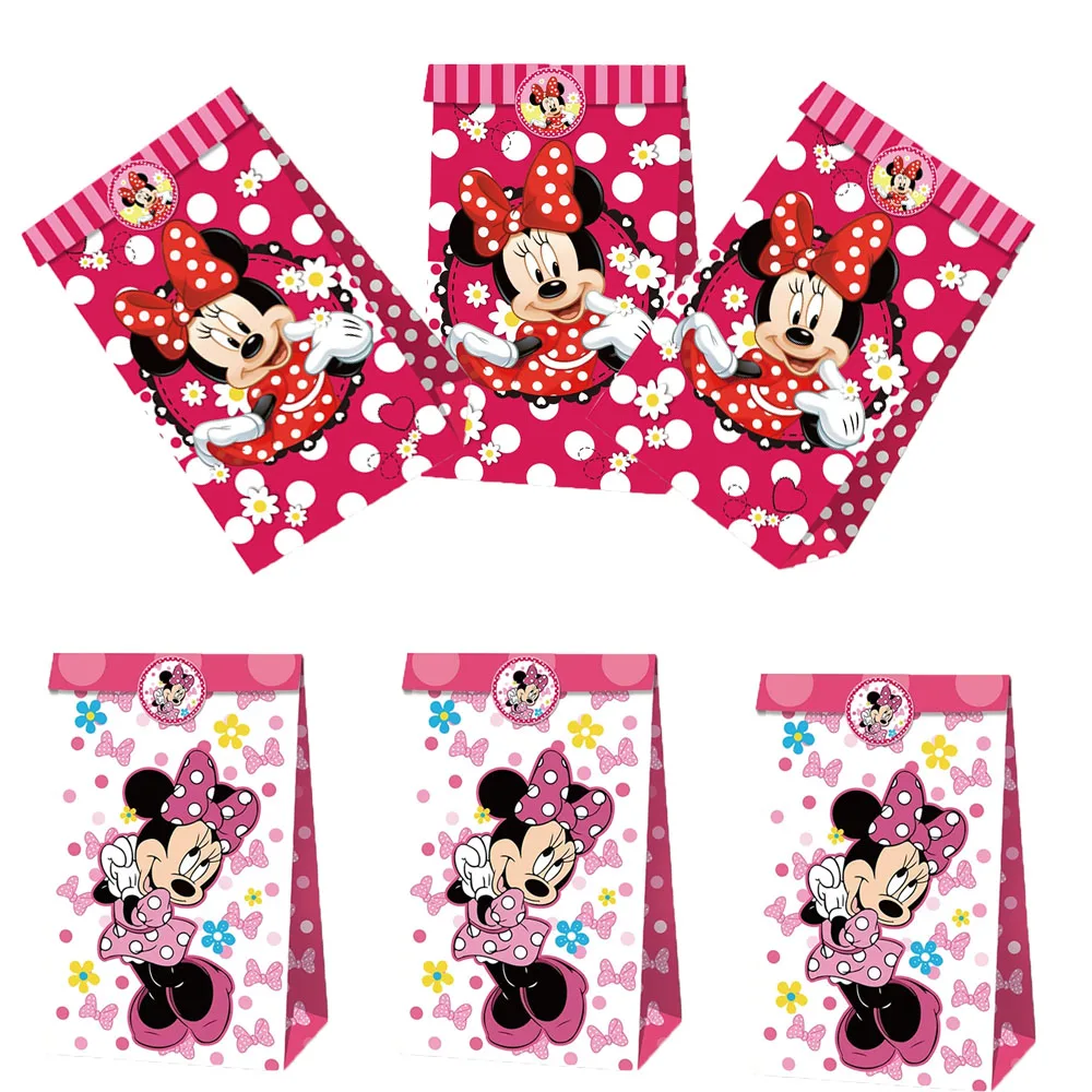 Gift Bags Popcorn Boxes Kids Minnie Birthday Party Decoration Gift Bag Baby Shower Supplies