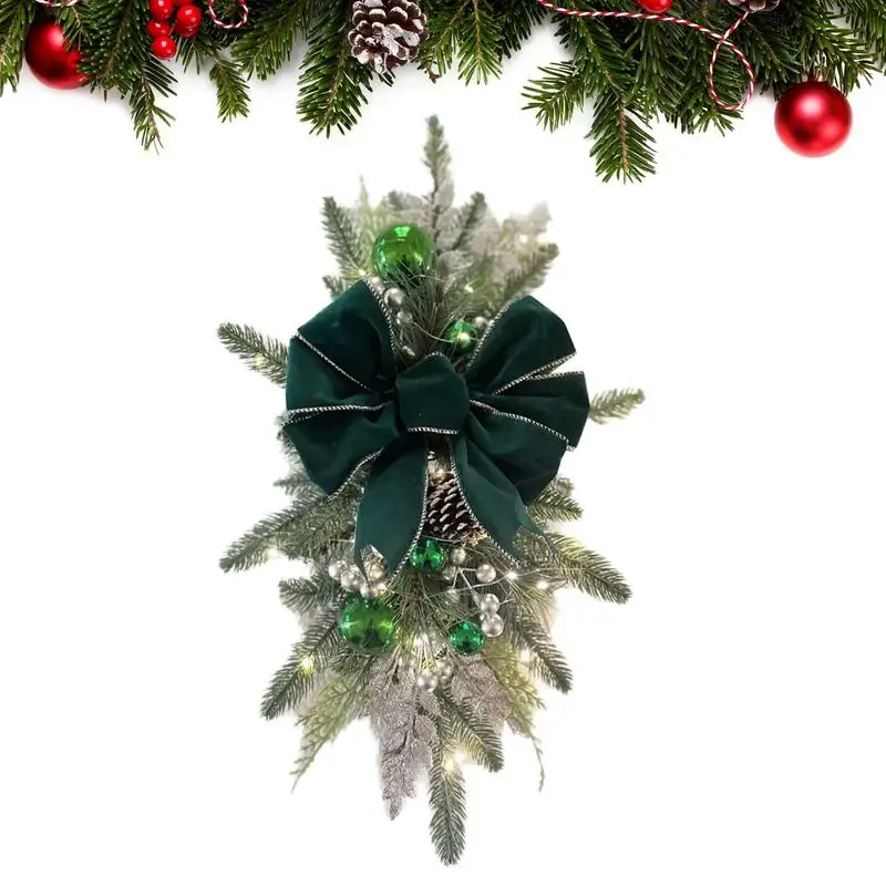 

Christmas Wreath For Door Lighted Artificial Garland With 30 Led Lights Light Up Front Door Decor Battery Operated Christmas