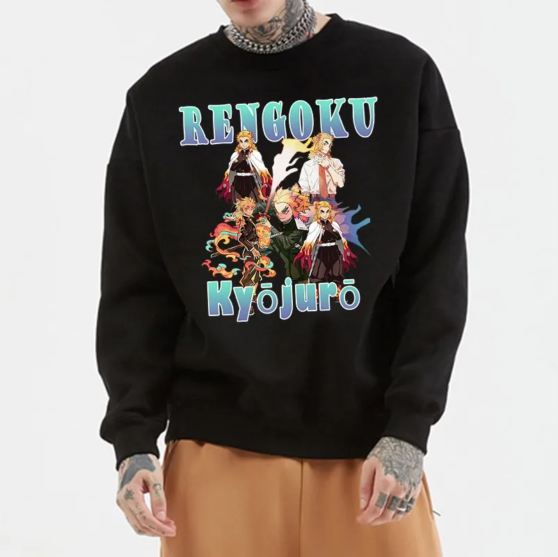 

Толстовка мужская с капюшоном, Повседневный пуловер с длинным рукавом, с принтом аниме, рассекающий демонов, Rengoku kyoтрико, Харадзюку