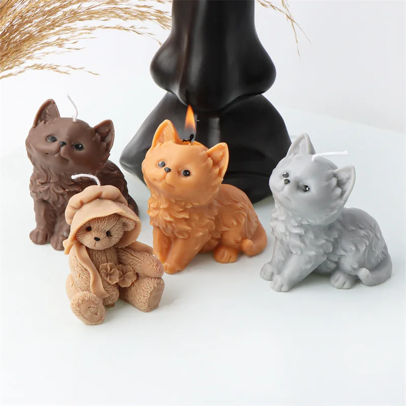 3D Cat Silicone Candle Mold DIY Bear Soap Resin Plaster Mould Cute Animal Chocolate Ice Making Set Home Decor Wedding Gifts images - 6