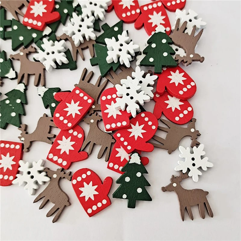 

50Pcs/100PCS Mixed Wooden Carfts DIY Christmas Kids Toys For Chirstmas Tree Deer Xmas Decoration For Home Party New Year