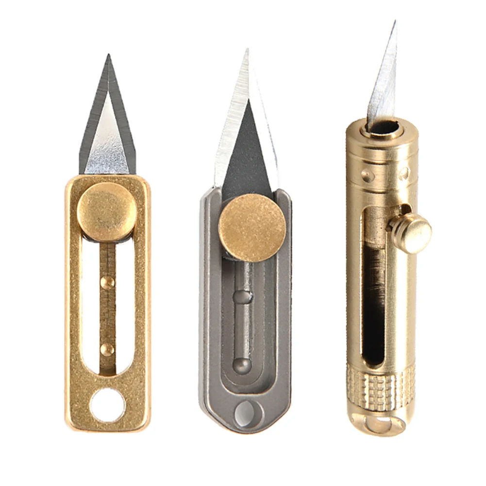 

Мини-нож из титанового сплава и латуни, карманный Повседневный Мультитул для выживания с нажимом, брелок, подвесной резак для распаковки
