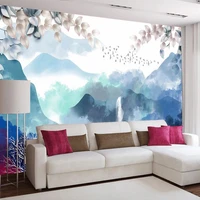 custom any size chinese ink painting mountains leaves photo mural for bedroom living room tv sofa backdrop 3d embossed wallpaper