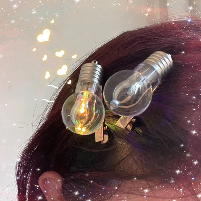 

Electric Bulb Hair Clips For Women Girl Luminous Hair Ornaments Creative Imitation Bulb Hair Clips Hair Accessories Jewelry Gift