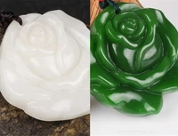natural jade green white statue jade pendant rose jewelry necklace china hand carving jewelry fashion amulet men women gifts