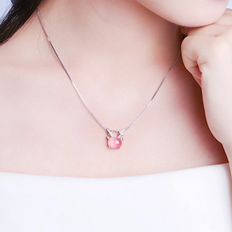 Top Quality RoseGold Color Women Necklace Cute Hibiscus stone Deer Pendant Necklaces For Women Anniversary Party Jewelry Gifts images - 6