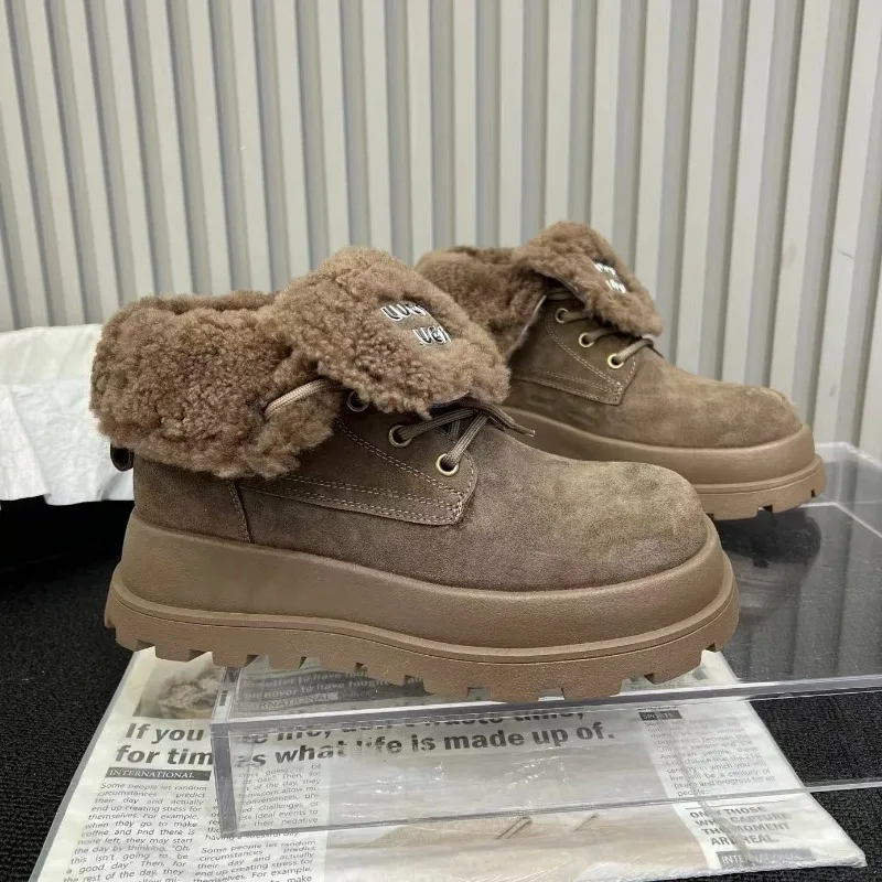 Новинка 2024 стильные замшевые зимние ботинки до щиколотки на толстой подошве