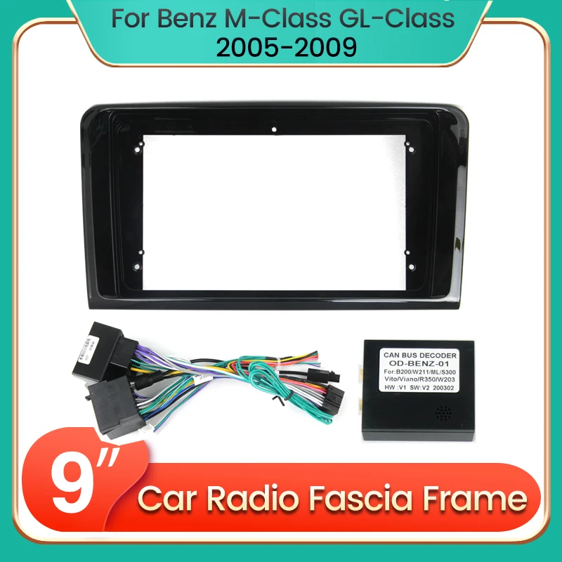 Адаптер рамки автомагнитолы для Mercedes-Benz M-класса W164 GL X164 ML ML350 ML50 Canbus Box Decoder Dashboard Trim Kit Panel.