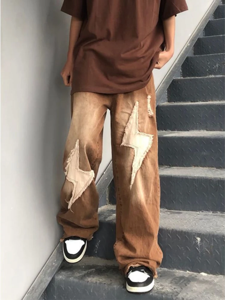 Streetwear Men Jeans High Street Vintage Baggy Pants Denim Y2k Harajuku Hip Hop Wide Leg Trousers Embroidery Patchwork Casual