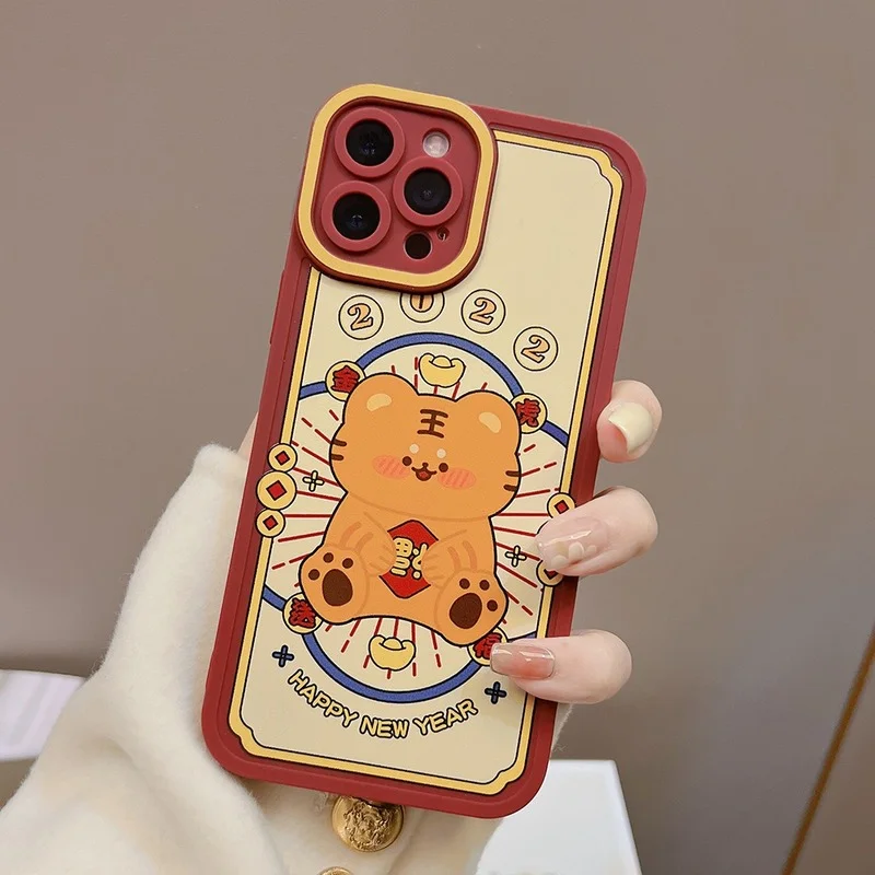 

Cute lucky Rich tiger Phone Case For iPhone 13 11 12 Pro Max 13 mini SE20 7 8 Plus X XR XS Max Happy New Year Cartoon Soft Cover