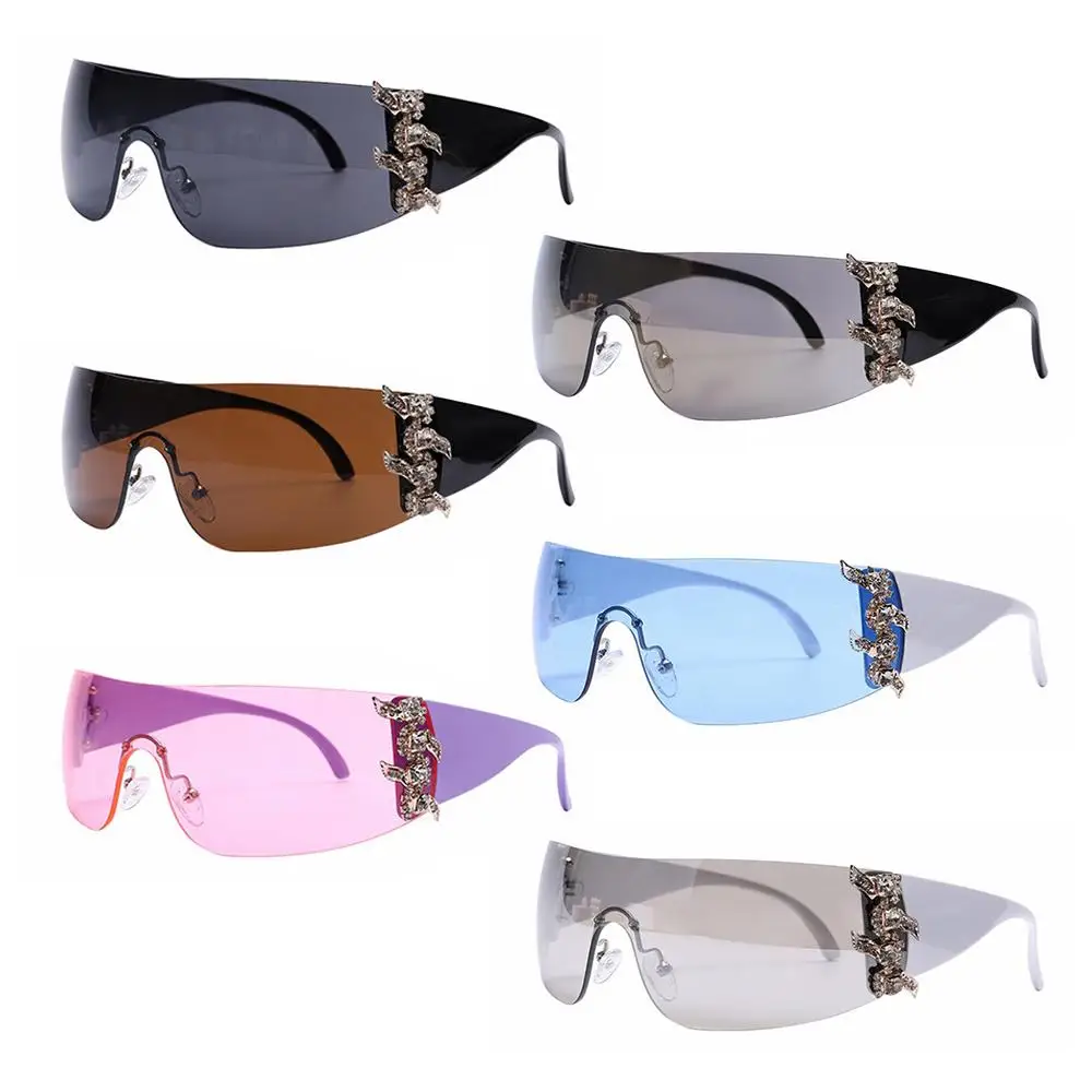 

2000's Eye Glasses Shades Steampunk Wrap Around Y2K Sunglasses One Piece Diamond Sun Glasses