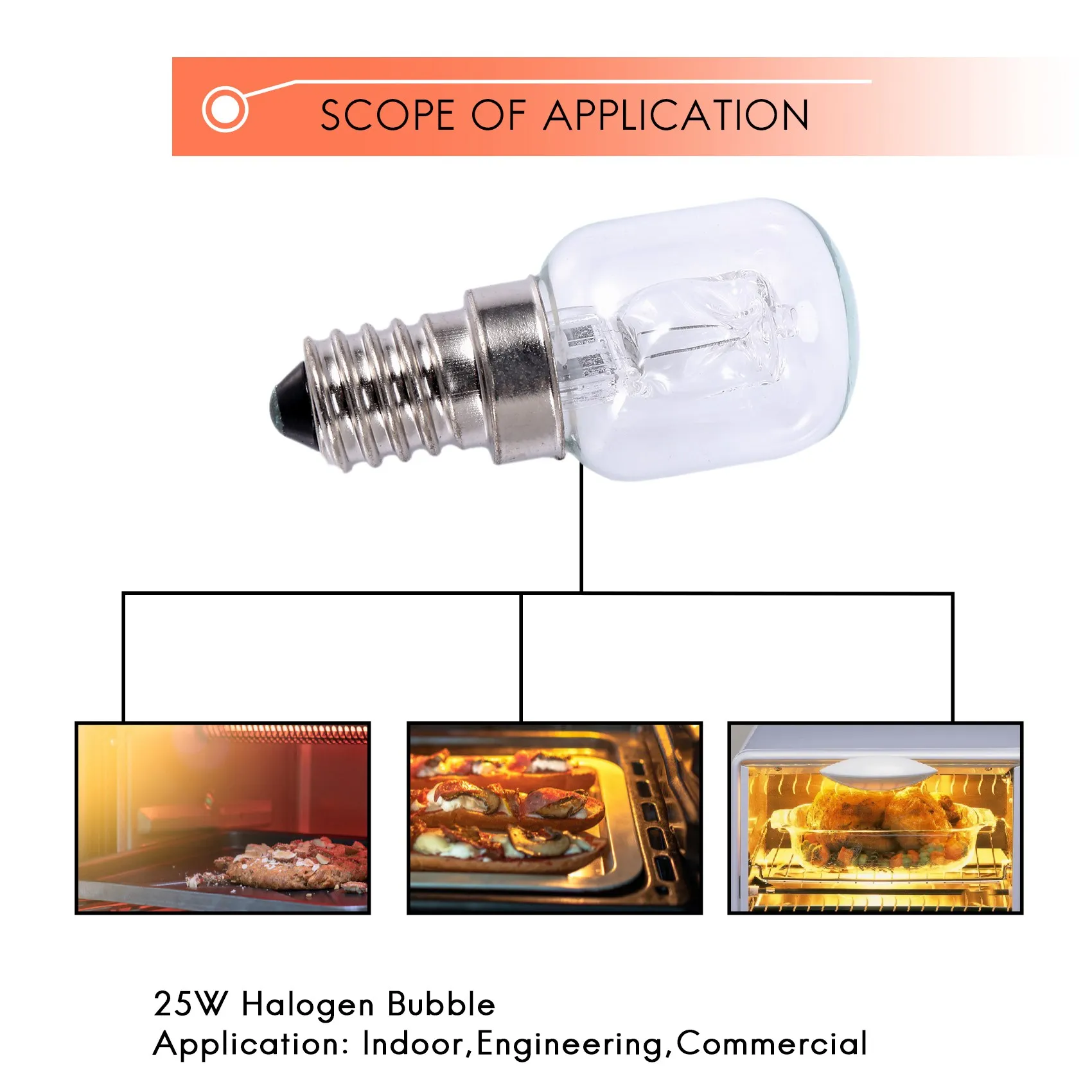 

E14 High Temperature Bulb 500 Degrees 25W Halogen Bubble Oven Bulb E14 250V 25W Quartz Bulb