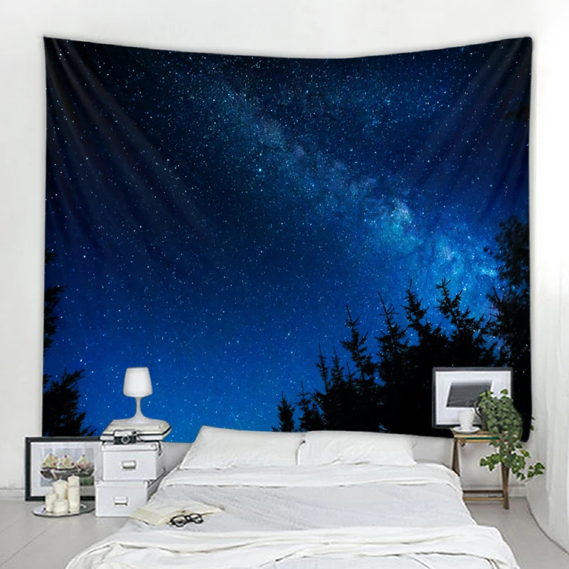 

Forest Tapestry Wall Hanging Trees Stars Fabric Tapestry Home Living Room Bedroom Dormitory Decoration