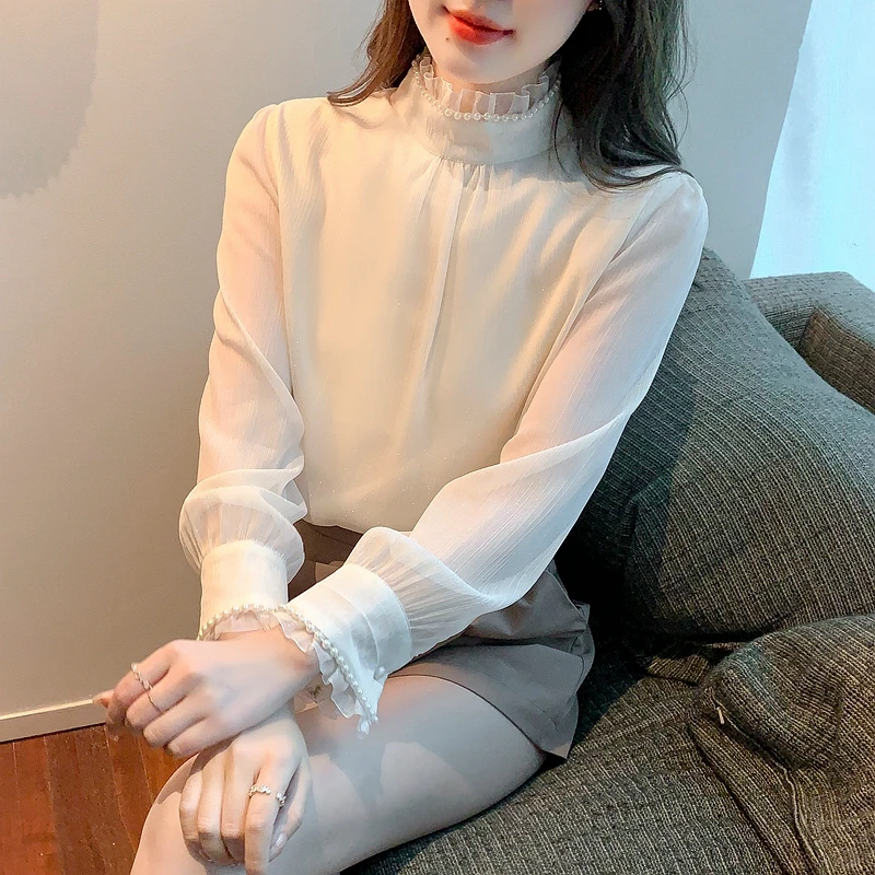 

In The Spring of 2022, Take Puff Sleeve Chiffon Women's Blouse, Retro Shirt, Women's Lace Bottoming Shirt, Small Shirt