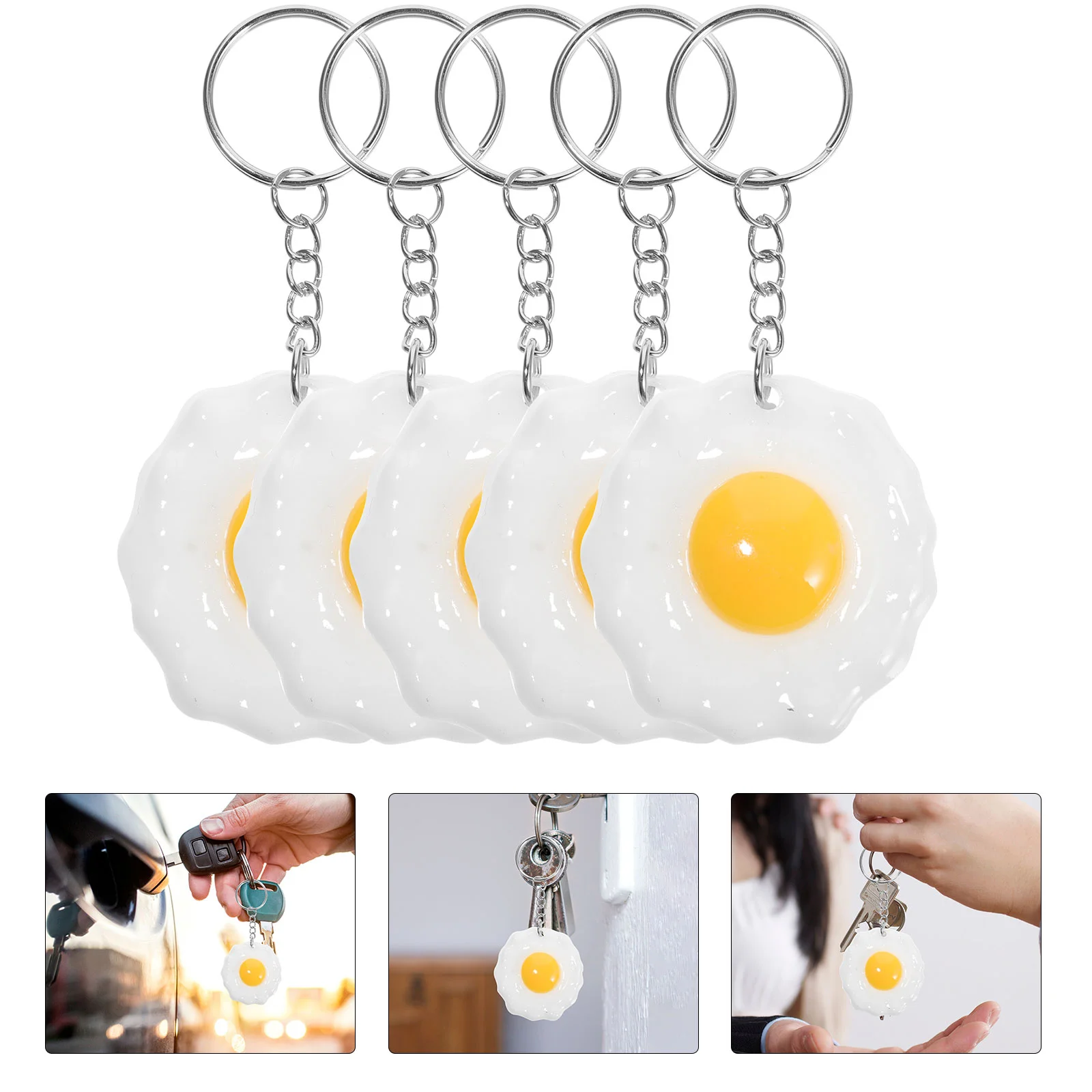 5 шт. брелок для ключей с жареными яйцами яйца из нержавеющей стали украшения