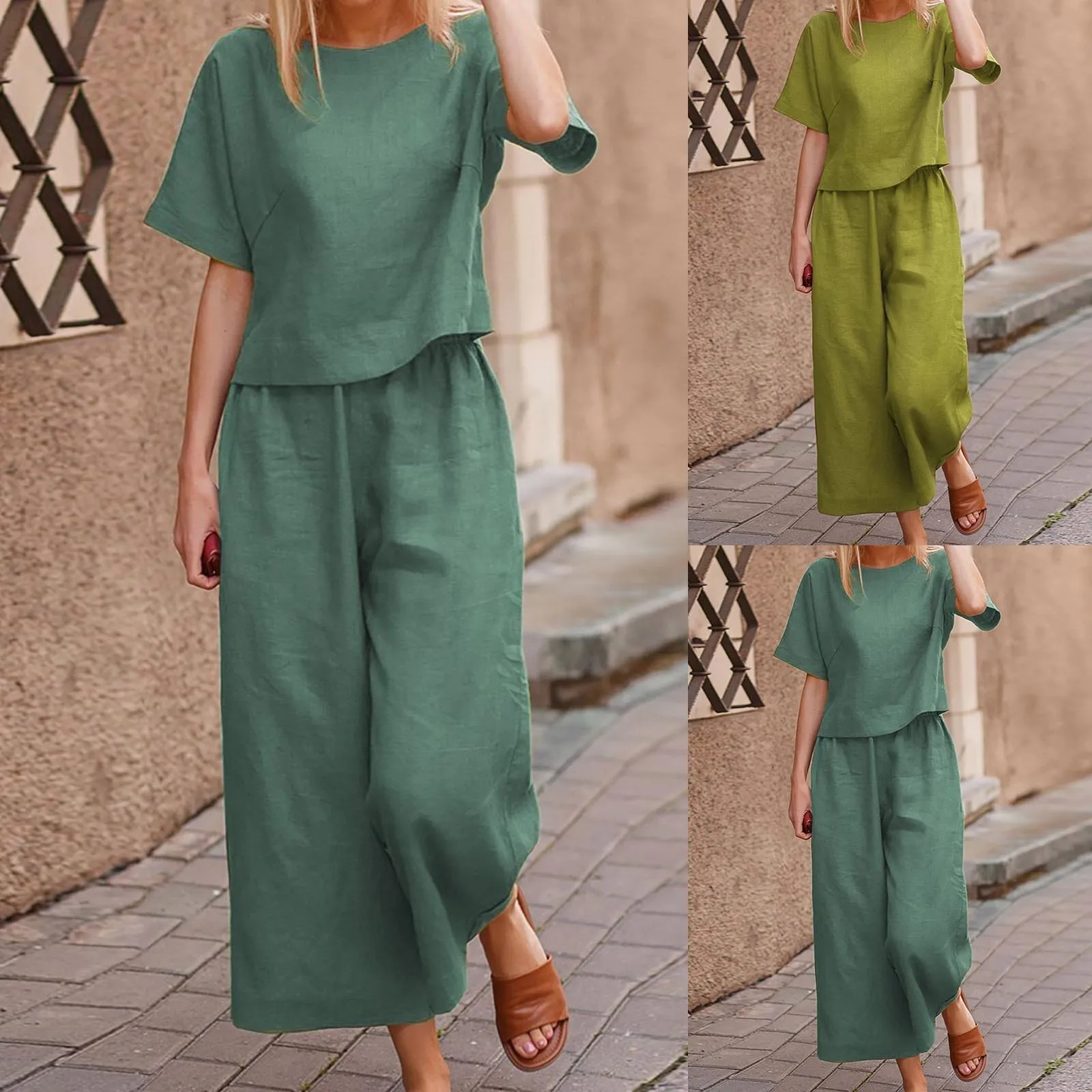 Костюм женский из хлопка и льна модный Удобный однотонный Повседневный