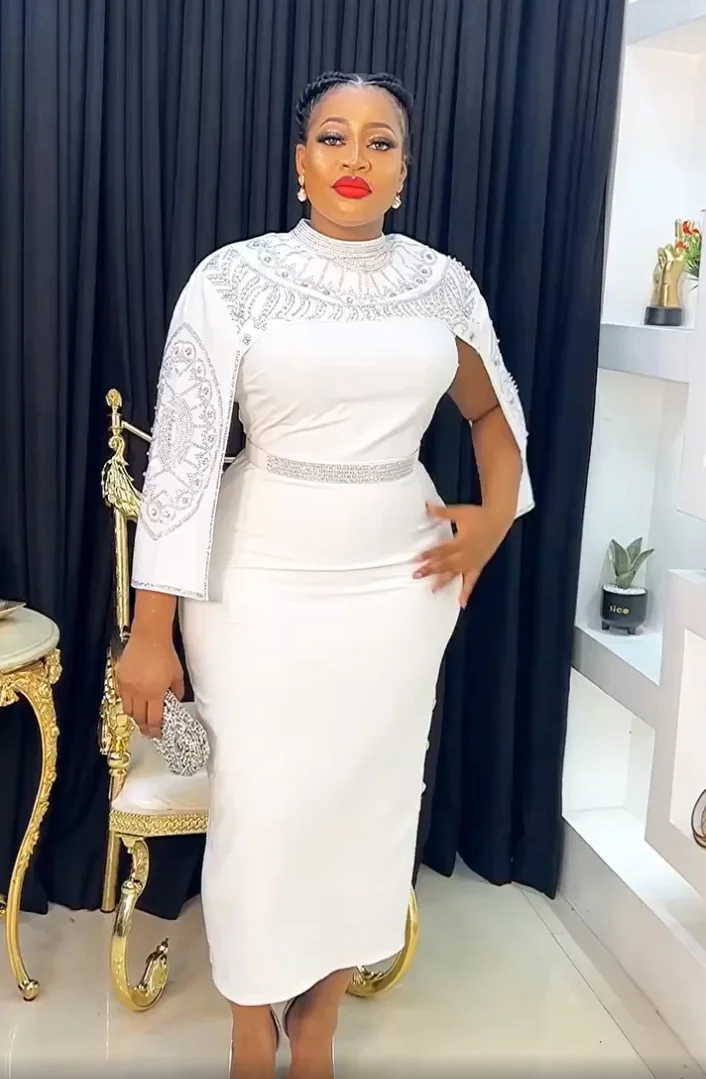 Plus Size Women's Dress Fashion Women's Large Heavy Industry Hot Diamond Party Evening Dress Solid Color Daily Commuter Dress