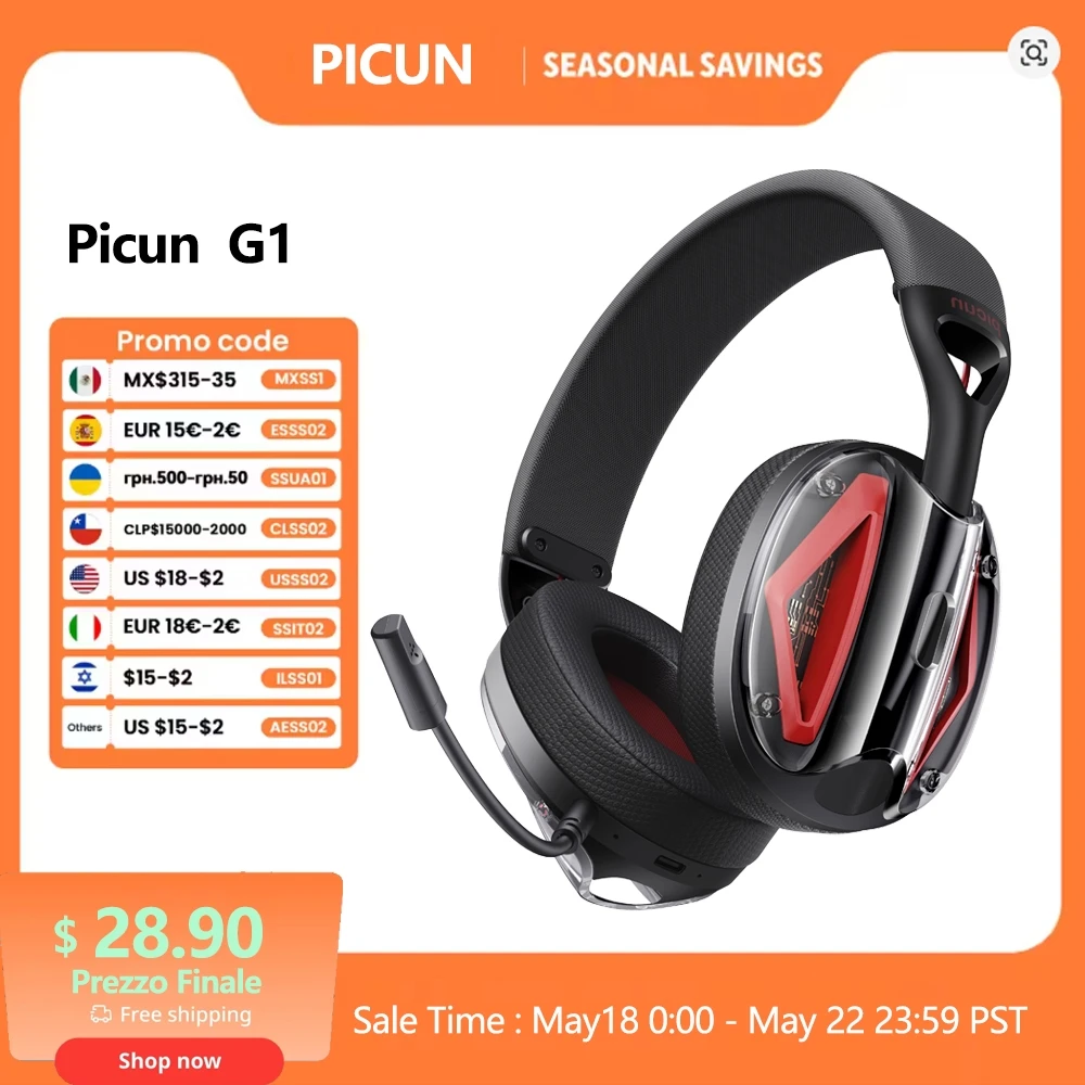 Фото Игровые беспроводные наушники Picun G1 с микрофоном, накладные, Bluetooth 5.4, 40-мм динамик, 2.4G/беспроводные/кабельные, для PS5 №1