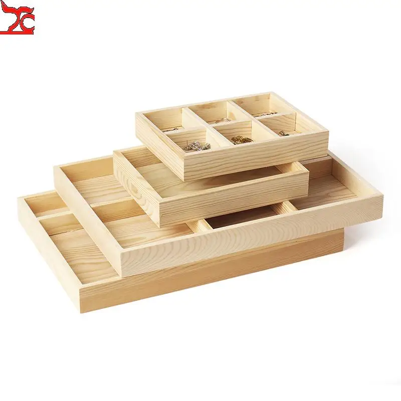 

12 Grids Pine Wood Jewelry Display Trays for Ring Earring Pendent Jewellery Organizers Holder Plates Multi-Size Display Tray