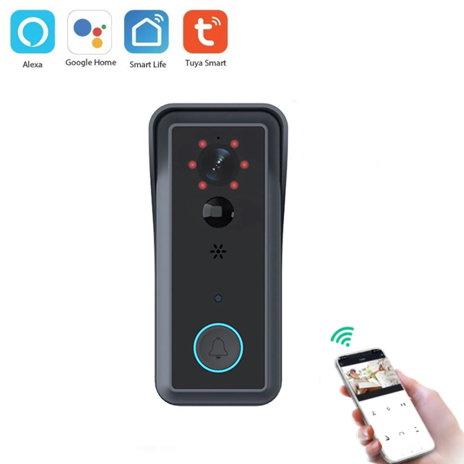 

Умный видеозвонок с мониторингом, беспроводная камера HD, Wi-Fi, умный дверной звонок, электронный дверной звонок, домашняя камера безопасност...
