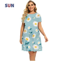 ladies summer dress 3d printed colorful daisy dress short sleeve print dress fashion round neck casual vacation oversized 2022
