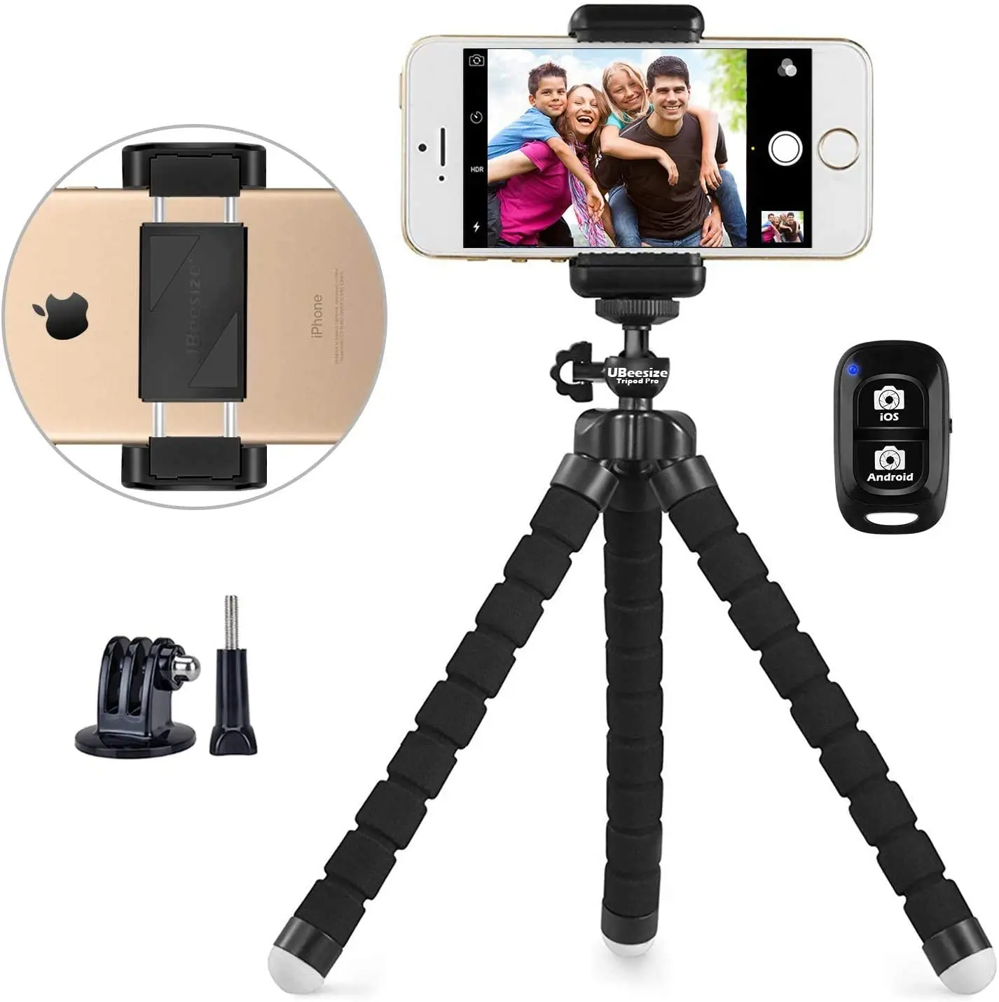 

UBeesize Phone Tripod, Portable and Adjustable Camera Stand Holder with Wireless Remote and Universal Clip, Compatible with