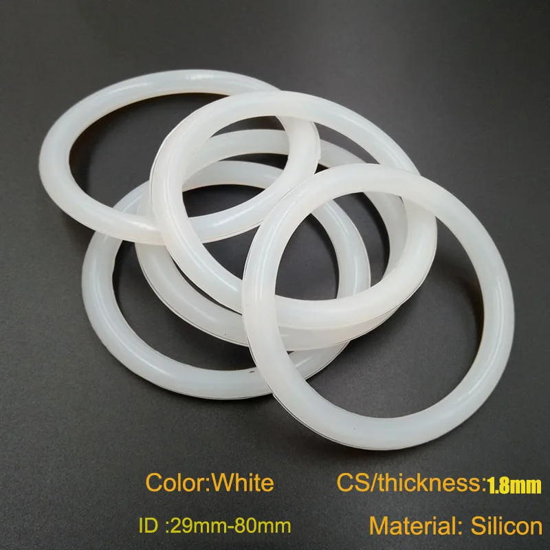 

10/20pcs White Food Grade Silicon Rubber O-Ring Seals Washer Cross Section 1.8mm Inner Diameter 29mm-80mm