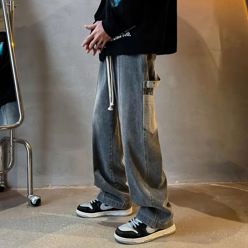 

Men's Casual Denim Jeans Pockets New Design Fashion Loose Wide Leg Baggy Jeans Women Straight Y2k Pants Men Streetwear Trousers
