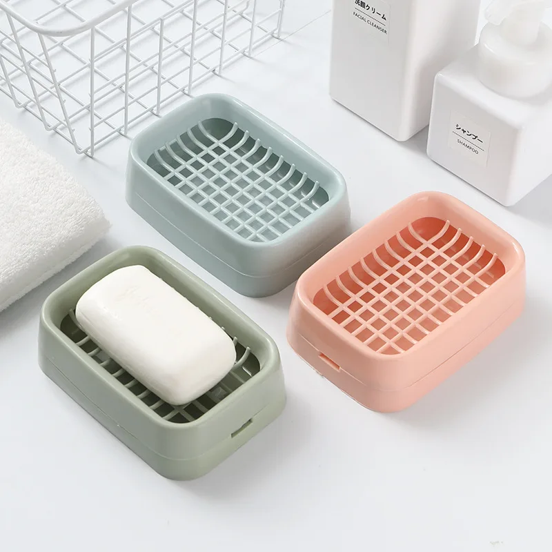 

Bathroom Soap Dish Case Lattice Double-layer Soap Box Reusable Drain Soap Dish Bathroom Plate Holder Tray Storage Case soap Rack