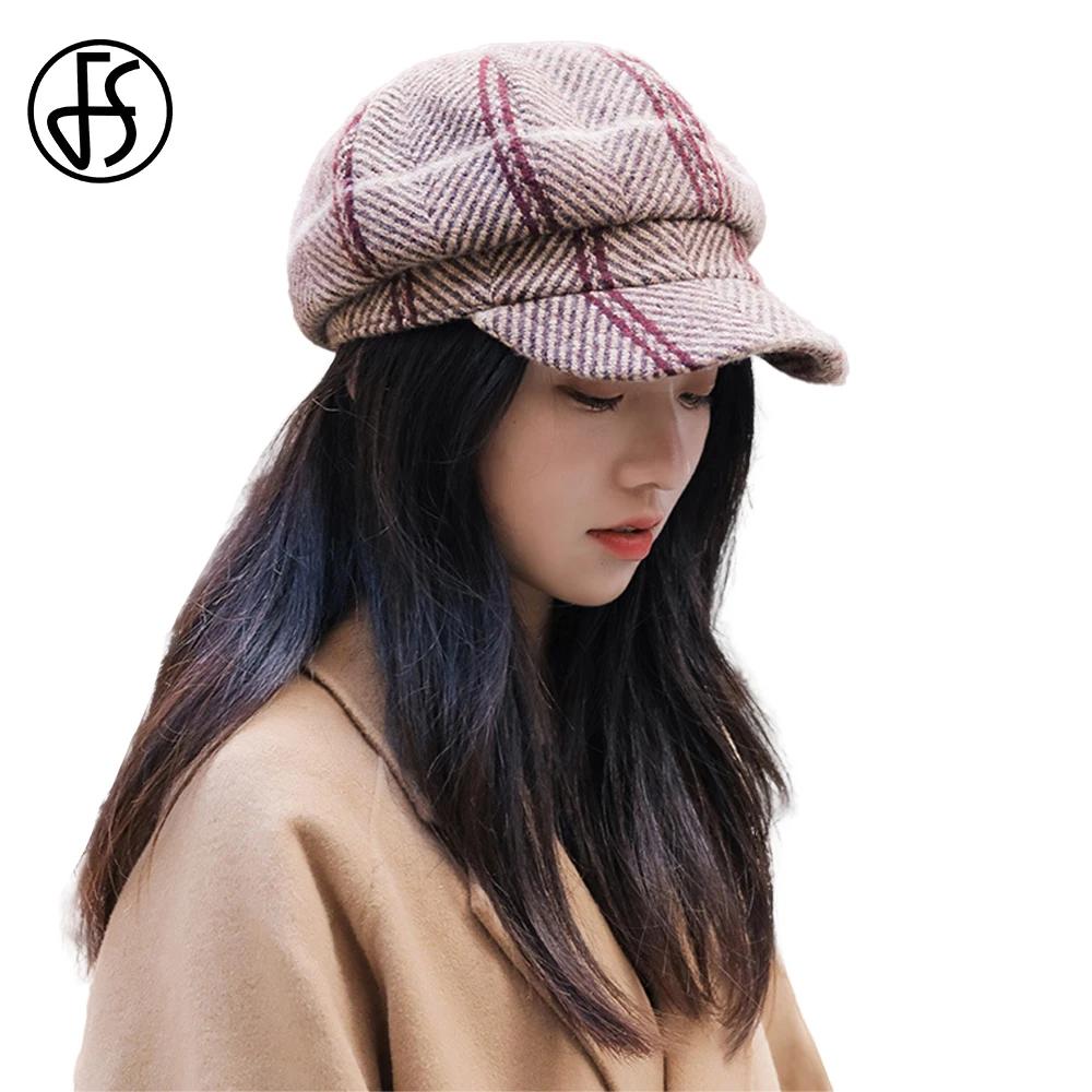 

Женская клетчатая кепка FS, восьмиугольная кепка в британском стиле, в стиле ретро, на осень/зиму,