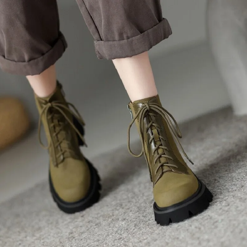 

Армейский зеленый толстый кожаный костюм Doc Martens осенний британский стиль лакированная кожа с круглой головкой короткие цилиндрические Кож...