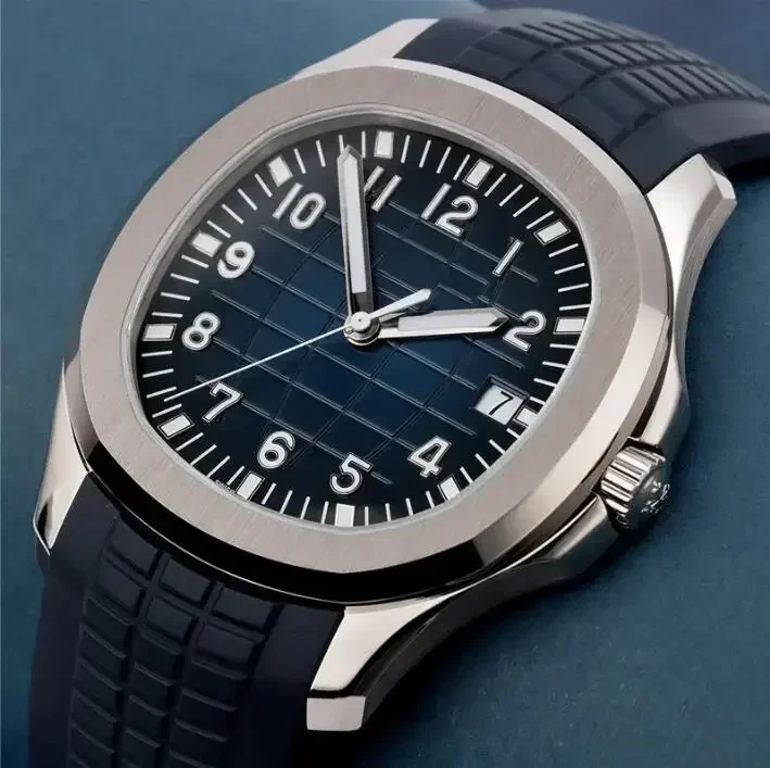 Фото Роскошные мужские автоматические механические часы AQUANAUT 5167A, спортивные часы из нержавеющей стали, черный, синий, с резиновым ремешком №5