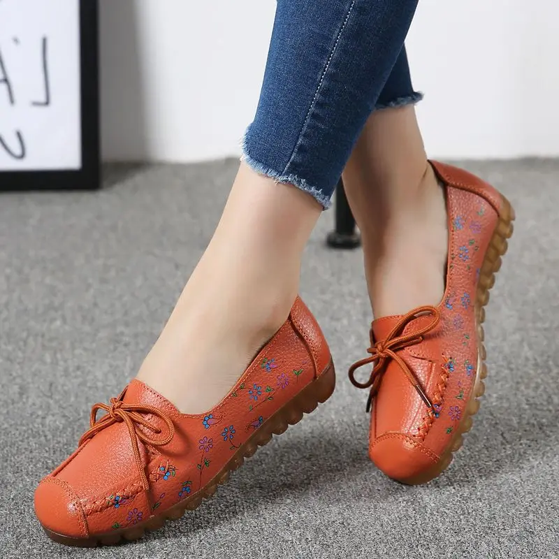 Large Size 41 42 Female Flat Shoes 2023 New Spring Summer Ladies Leather Loafers Fashion Women Soft Sole Flats Non Slip Footwear