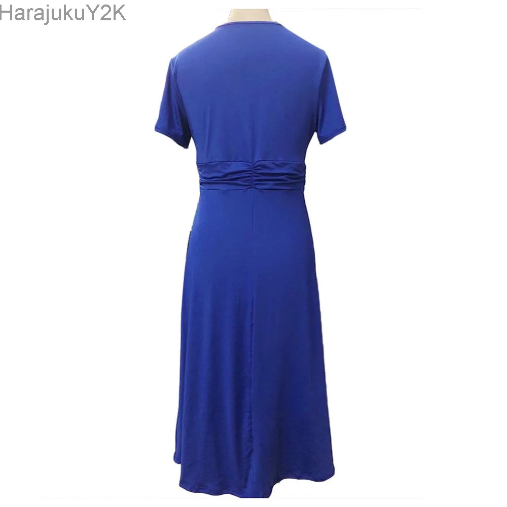 Женское однотонное платье-миди с коротким рукавом и V-образным вырезом - купить по