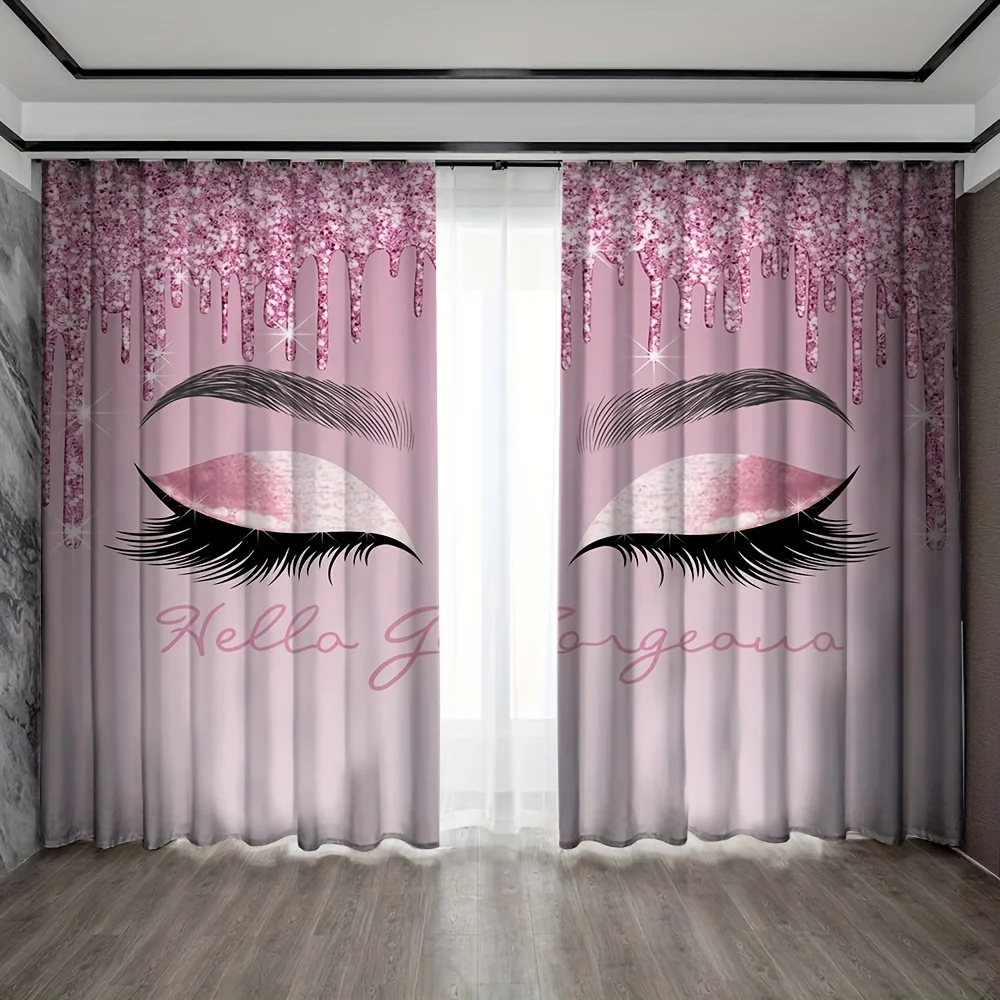 

Pink Blue Shine Eyes Eyeflash Brow Girl Window Curtains Blinds For Living Room Kids Bedroom Bathroom Kicthen Door2Pcs Home Decor