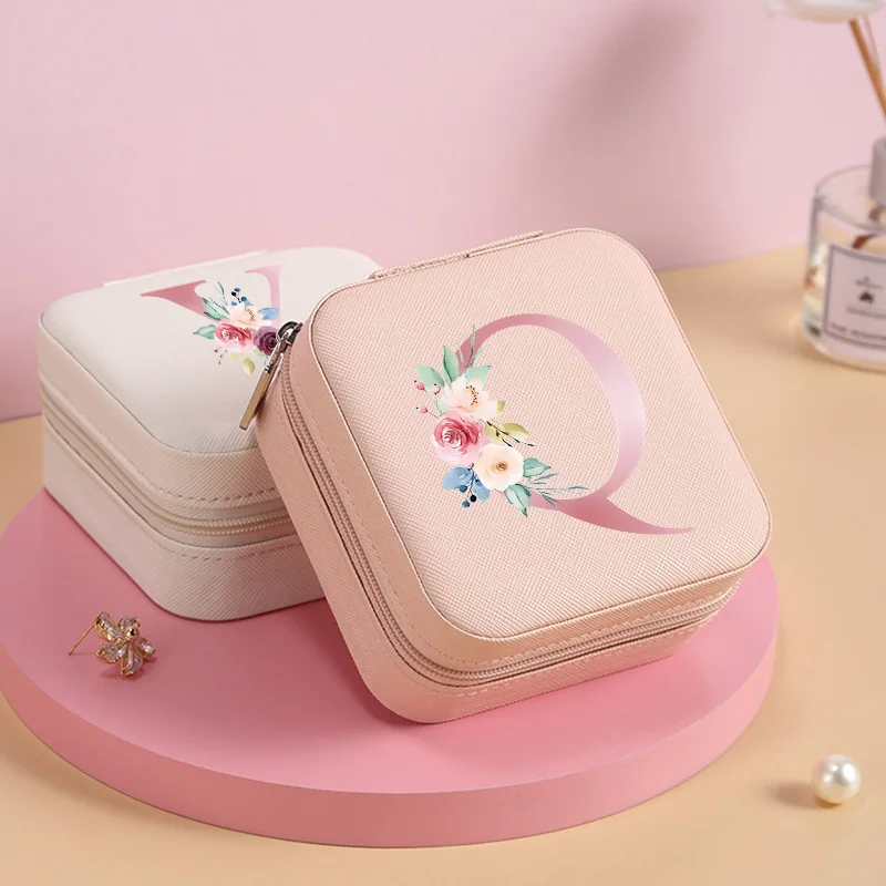 

Шкатулка для хранения ювелирных изделий из искусственной кожи с розовыми буквами