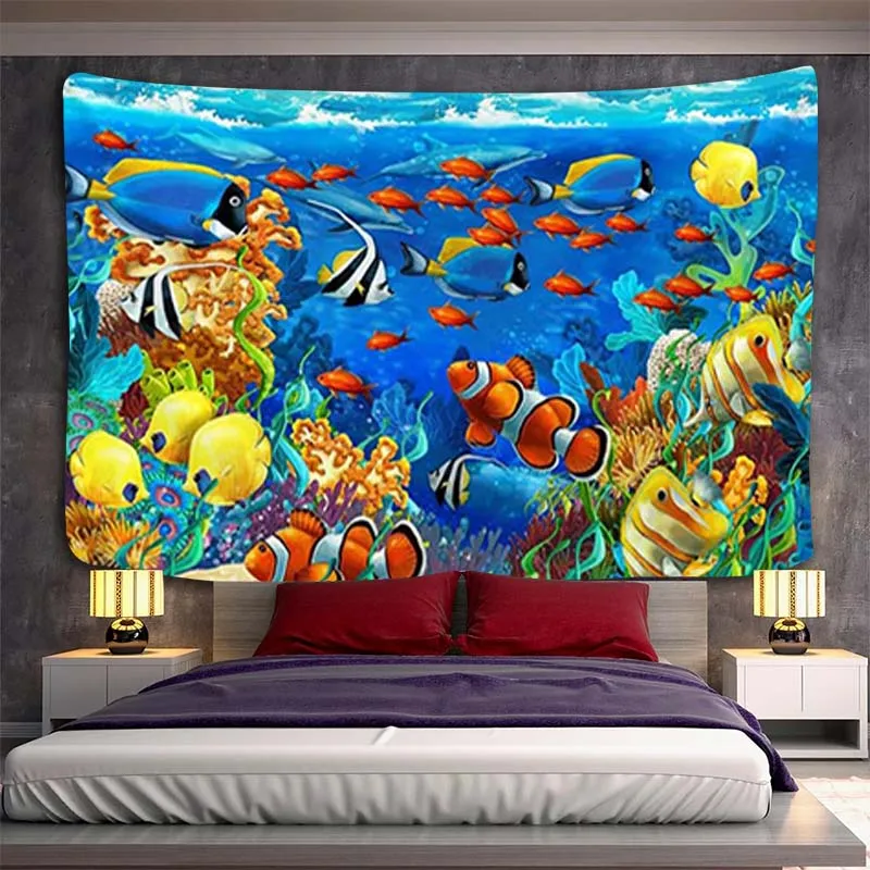 

Home Bedroom Decoration Bed Room Decor Aesthetic Underwater World Coral Animal Wall Hanging Tapestry Headboards Tapestries the