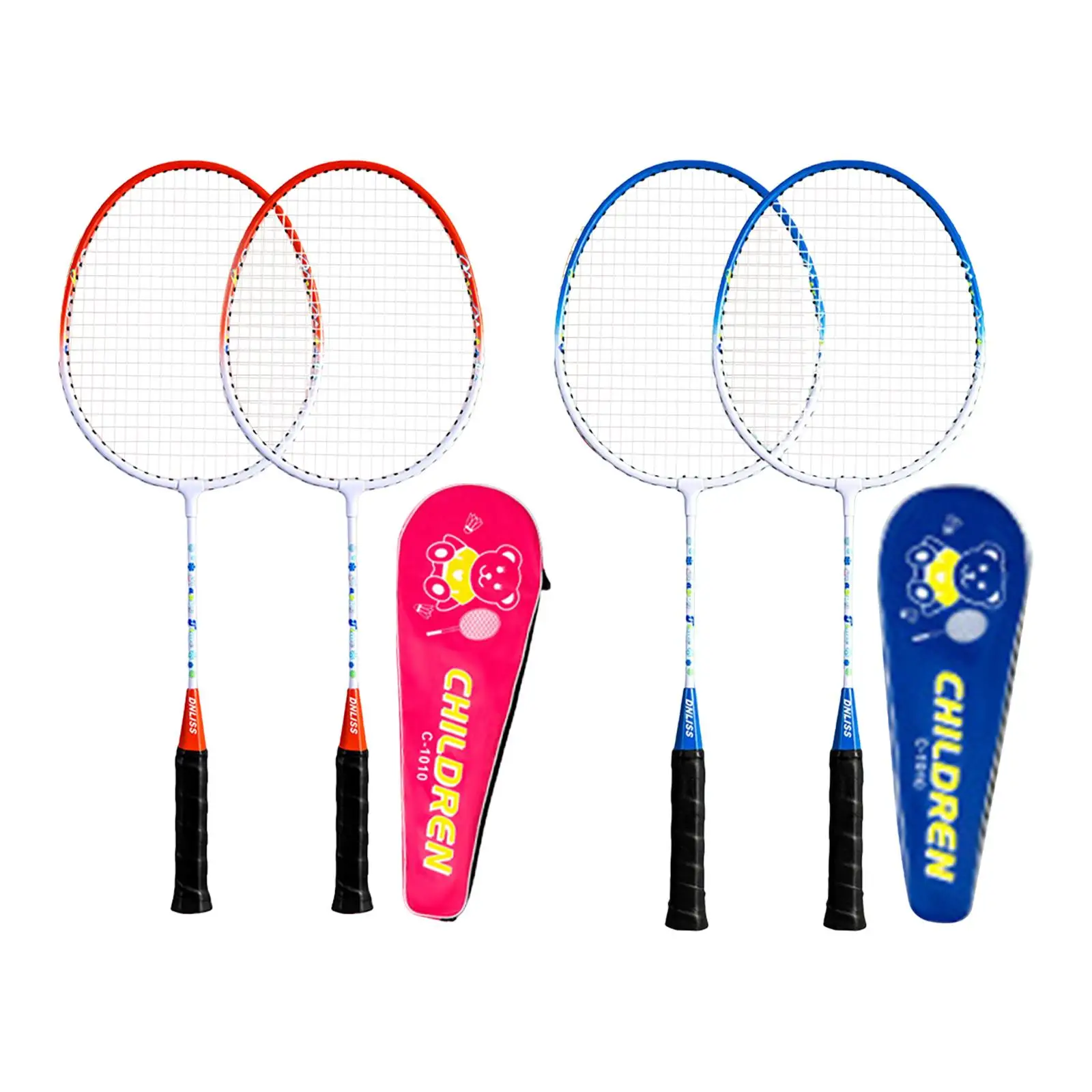 

2x Badminton Racket Sets with Carry Case Parentchild Interactive Toys Double Racquets for Games Indoor Outdoor Backyards Tennis