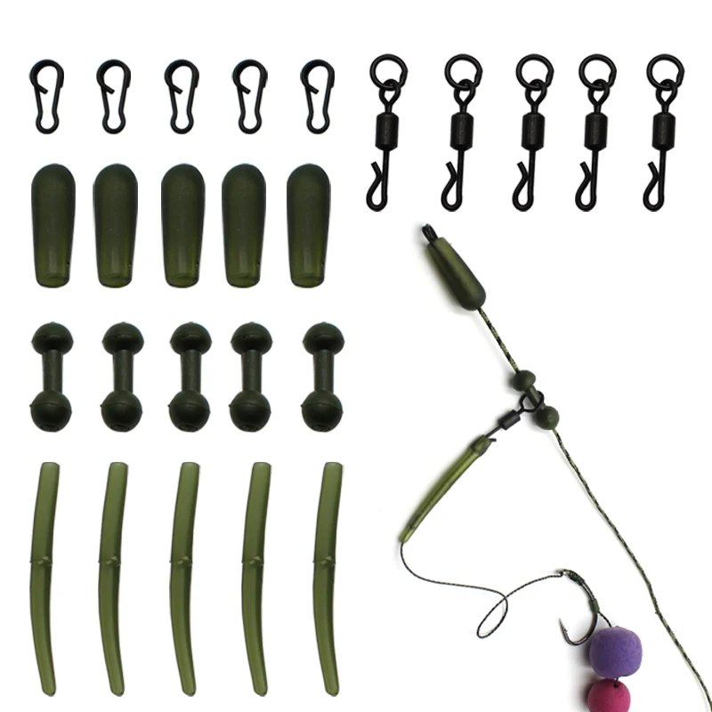 25PCS Carp Fishing Kit Anti Tangle Sleeves Quick Change Swivel Hair Chod Helicopter Ronnie Rig For Carp Fishing Terminal Tackle
