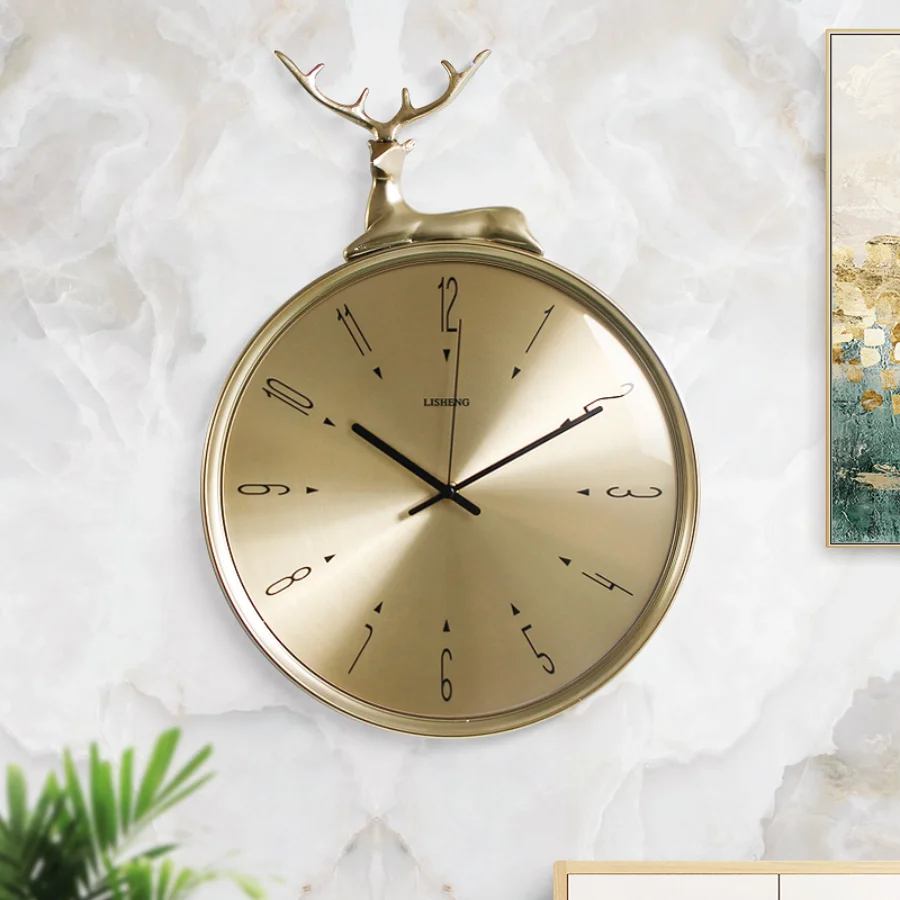 

Living Room Wall Clock Decoration Quartz Luxury Wall Clock Home Number Gold Needles Round Silent Modern Design Saat Wall Decor