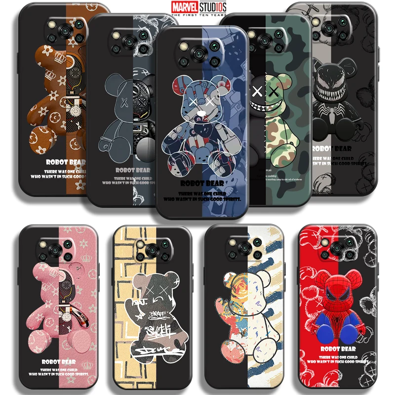 

Fashion Luxury Bear For Xiaomi Poco X3 Pro NFC Poco X3 GT Phone Case Liquid Silicon Back Black Coque Silicone Cover