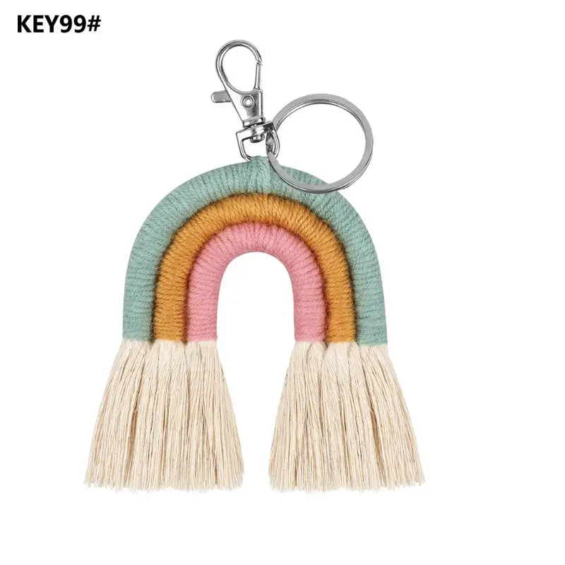 

Weaving Rainbow Keychains for Women Boho Handmade key Holder Keyring Macrame Bag Charm Car Hanging Jewelry Gifts Drop Shipping